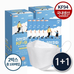 [러브파파] 1+1특별기획 KF94마스크 대형 화이트 2박스 총100매, 흰색, 1개