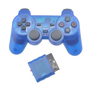 생활용품 무선 컨트롤러 게임패드 듀얼 진동 조이스틱 PS2 콘솔 조이패드 USB PC 게임 컨트롤 2.4G, 03 Transparent blue, 03 Transparent Blue, 1개