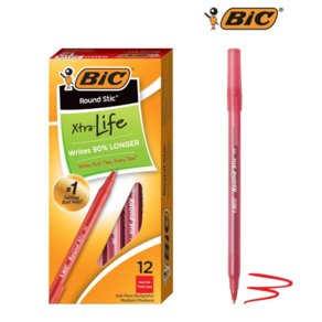 BIC 빅 라운드 스틱 볼펜 (1.0mm) 12개입 박스상품, 적색 (12개입 박스포장)