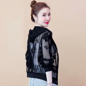 여성 여름 망사 후드 레이스 가디건 에어컨 셔츠중년 여성 얇은꽃무늬여름숏가디건
