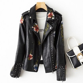 여성 가죽 자켓 FTLZZ New Women Retro Floral Print Embroidery Faux Soft Leather Jacket [G00147776]