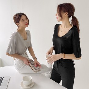다바걸 실키슈슈탑/실키한티셔츠/깊은브이넥티셔츠/반팔티셔츠/한여름까지/신축성좋은