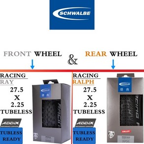 SCHWALBE 레이싱 레이/랄프 접이식 자전거 튜브리스 타이어 TLR 산악 전방 후방 27.5x2.25 29x25/2.35 57-584/622, 1개