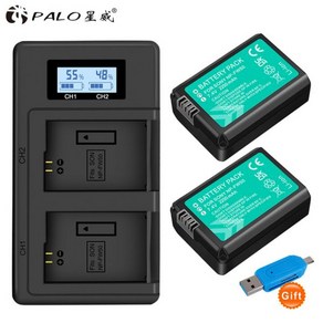 카메라배터리 PALO NP-FW50 NPFW50 배터리 및 LCD 듀얼 충전기 소니 알파 a6500 a6300 a6000 a5000 a3000 NEX-3 a7 7R a7R II용, 04 2PCS and chage_01 CHINA