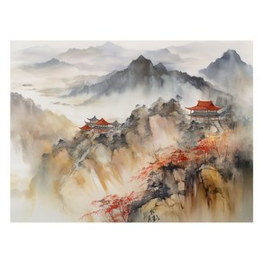 수묵화 산수화 안개 속의 신기루 피포페인팅 30*40CM/40*50CM 행운 복 풍수지리 벽장식 집들이선물 행운 DIY 명화/유화그리기 만들기 세트 gbf