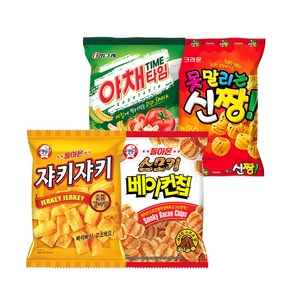 크라운 추억의 봉지과자 세트 (총 8봉 / 쟈키쟈키 2봉 + 베이컨칩 2봉 + 야채타임 2봉 + 신짱 2봉), 70g, 1개