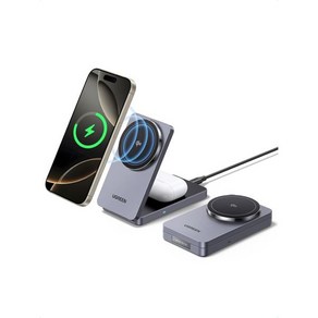 UGREEN Qi2 15W MagFlow 무선 충전기 2-in-1 MagSafe 고속 충전소 iPhone 1615141312 시리즈용 접이식 스탠드 AiPods 432Po, 1개