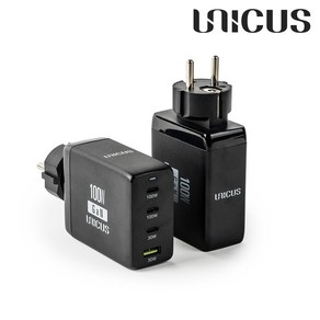 우니쿠스 GaN 100W USB PD 접지형 멀티 4포트 초고속 충전기 UNPD100W PD3.0 PPS, 블랙