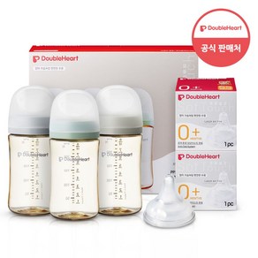 더블하트 모유실감 3세대 PPSU 모먼트 트리플팩 240ml+젖꼭지(2입), 트리플팩 (새벽그레이&오후의베이지&지금그린), 3세대 젖꼭지SS, 1개