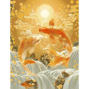 호우맘 액자 캔버스형 LED 보석십자수 DIY 키트 40 x 50 cm, HM-111 황금 잉어, 1개