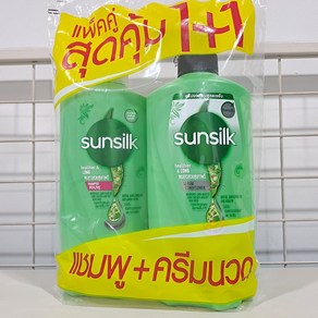 태국 썬실크(Sunsilk) 샴푸1통+컨디셔너1통 세트상품 초록색 healthier & LONG