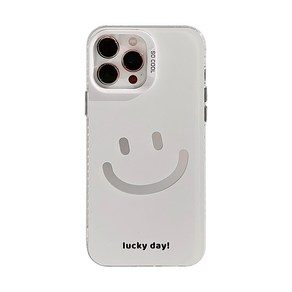 실버 화이트 lucky 스마일 iPhone15 케이스 심플하고 깔끔한 하드 케이스