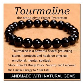 Massive Beads Black Toumaline Supe Potection 핸드메이드 요가 스트레치 탄력 팔찌 천연 스톤 크리스탈 힐링 파워 에너지 선물 남녀공용 8