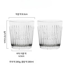 Kilne 킬너 빈티지유리컵 우유컵 물컵 280ml 390ml 2종 set 홈카페, 280ml- 2개, 2개