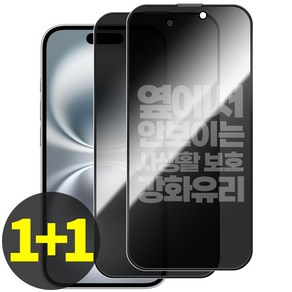 리빙그레이 1+1 아이폰16 프로 프로맥스 플러스 사생활 보호 강화유리 풀커버 액정 보호 필름, 2개입