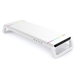 다기능 접이식 RGB 컴퓨터 모니터 스탠드 서랍이 있는 USB 3 0 포트 충전 모니터 거치대 키보드 마우스 보관 선반, WITHOUT DRAWER WHITE, 1개