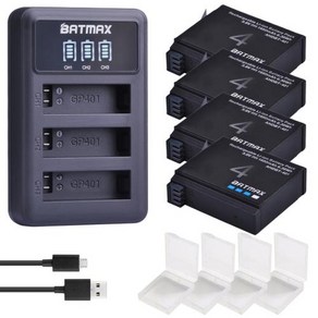 고프로 히어로 4 배터리 교체 및 LED 3 슬롯 USB 충전기 고프로 히어로 4 AHDBT401 액션 카메라 4 개 1680mAh, 1) 4 Battey 1 Chage, 1개