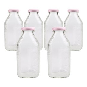 가인글로벌 사각델몬트300 유리병, 38러그캡 (핑크), 6개, 300ml