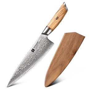 신주오 나무 칼집 쉐프 유틸리티 과도 사시미 XINZUO 다마스커스 칼 Wooden SHEATH 식도 식칼