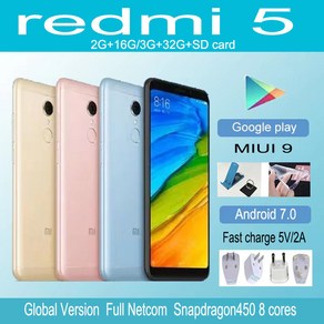 Xiaomi Redmi 5 스마트폰 Snapdagon 450 Andoid 휴대 전화 720 x 1440 5.7인치 글로벌 버전, 2G 16G