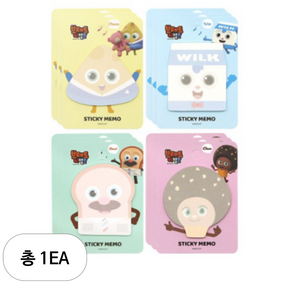 핑크풋 1000 브레드이발소 점착 메모지 4종 x 3p 세트, mint + pink + yellow + blue, 1세트