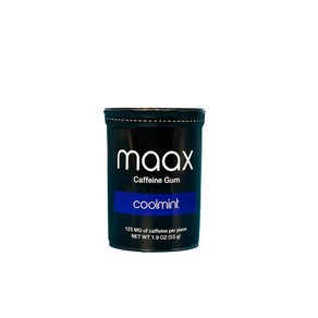 Maax 카페인 에너지 껌  개당 125mg 쿨민트 용기 당 25개 집중력 보충제, 1개, 55g