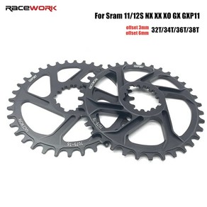 RACEWORK-GXP 11 12 단 MTB 자전거 3/6mm 오프셋 30T/32T/34T/36T/38T 크라운 자전거 체인 링 Sam 11/12S NX XX XO GX GX, 4)GXP 3MM 38T, 1개