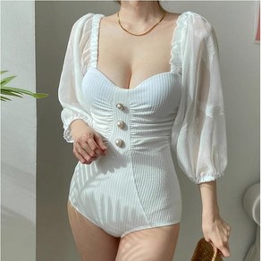클레이스 센터보석 버튼 볼륨시스루 모노키니, 화이트