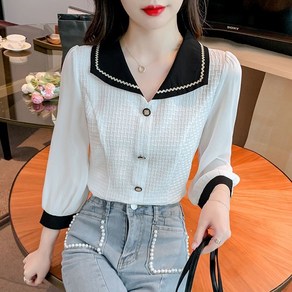패션고리 여성 카라넥 셔링 러블리 블라우스 H1038