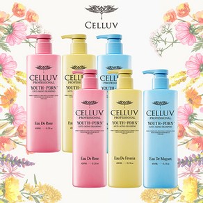 [CELLUV] 셀럽 YOUTH PDRN 샴푸 450ml 6통 구성(로즈 2 + 프리지아 2 + 뮤게 2), 단일속성