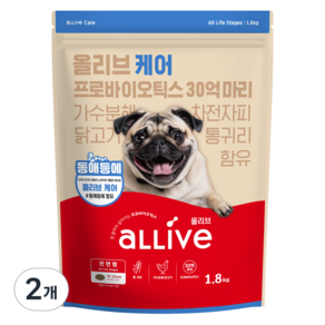 대주펫푸드 전연령용 올리브 케어 강아지 건식사료, 닭, 1.8kg, 2개