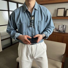 [당일발송] 남자청남방 오버핏데님셔츠 투포켓 오버핏