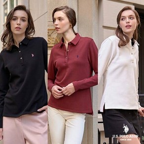 [U.S. POLO ASSN.] 여성 코튼 블랜디드 기모카라티셔츠