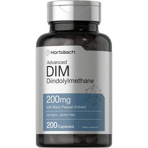 호르바츠 DIM 보충제 200mg 고급 디인돌릴메탄 블랙 페퍼 추출물 포함 200캡슐 비 GMO 글루텐 프리, 200 Count (Pack of 1), 200정, 1개