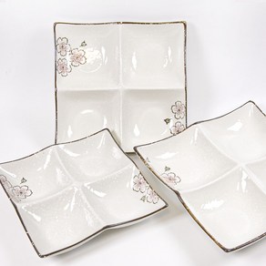 바른부엌 사각나눔접시 4칸나눔그릇 반찬접시, 매화 20cm, 1개