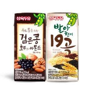 [삼육두유]검은콩 호두와 아몬드 190ml 48팩+발아현미 19곡 190ml 48팩, 48개