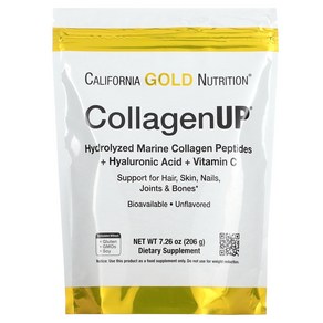 Califonia Gold Nutition CollagenUP 히알루론산 및 비타민C 함유 가수분해 해양 콜라겐 펩타이드 무맛 206g (7.26oz), 분말, 1개