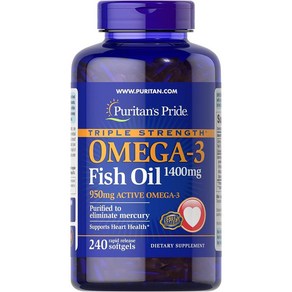 Puitans Pide Tiple Stength Omega-3 퓨리탄 프리이드 트리플 스트랭스 오메가 3 1400mg 240소프트젤, 240.0 Sevings (Pack of 1), 1개, 240정