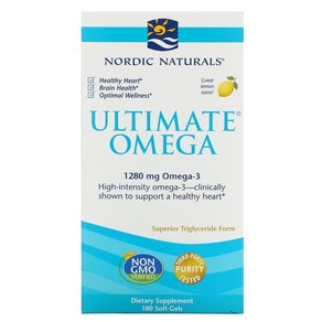 Nodic Natuals 노르딕내추럴스 오메가3 1280mg EPA DHA 180정 레몬맛, 1개