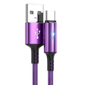 LED 라이트 5A 타입 C 케이블 빠른 충전 USB 노트 7 전화 액세서리 데이터 충전기, 0.25 메터, 보라색, 1개