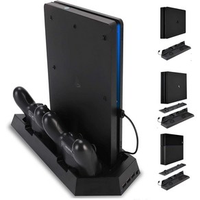 Playstation 4/PS4 Slim/PS4 Po 충전소 스탠드 트리플 PS4 스탠드 듀얼 PS4 듀얼 진동 컨트롤러 충전 포트 및 충전 상태 표시등, PS4, PS4, 1개