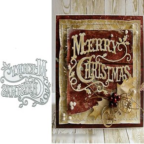 Mey Chistmas Holly Leaves Metal Die cuts Chis 메리 크리스마스 홀리 잎 금속 다이 컷 크리스마스 단어 배경 레이어링 커팅 다이 앨범, 1개, silve