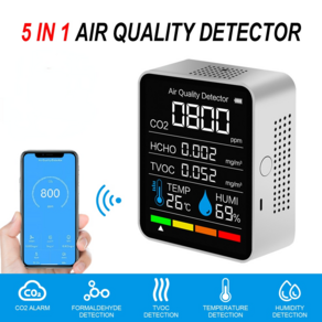 실내 온도 습도 센서 테스터 이산화탄소 감지기 대기질 모니터 TVOC HCHO 분석기 CO2 스마트 디지털 미, [02] 5 in 1 White, 1개