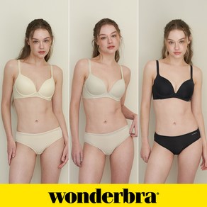 [Wondeba] 퓨징 볼륨 노와이어 브라팬티 6종세트 크림+올리브그린+블랙 WBW4N333436_T