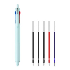 유니 제트스트림507 3색 볼펜 0.5 본품 1개+리필심 5개 (블랙3개 레드1개 블루1개), 블랙3개+레드1개+블루1개, 아이스블루 0.5 (SXE3-507)