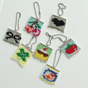 비즈발 미니 키링 만들기 도안 DIY 키트 재료 옷핀 [7종 토마토 네잎클로버 어항 푸딩 체리 하트 리본 가방 템]