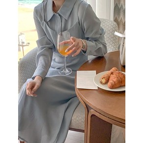 [리리앤코] 루엔프벨 뷔스티에 레이어드 카라넥 플레어 롱 원피스