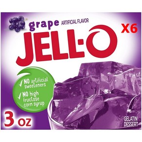 Jell O 미국 젤오 그레이프 푸딩젤리 젤라틴 믹스 3oz(85g) 6팩, 85g, 6개