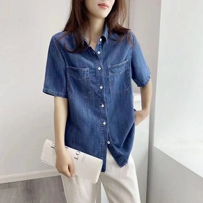데님 셔츠 여성 얇은 데님 여름 칼라 청남방 블라우스 박시핏 베이직 세련된 반팔