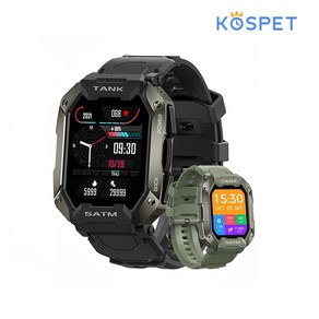 KOSPET TANK M1 한글 스마트워치 5ATM IP69K 야외운동 블루투스, 블랙